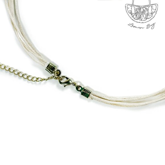 Gold Color Beads on Beige String Long Necklace - Picture 4 of 4